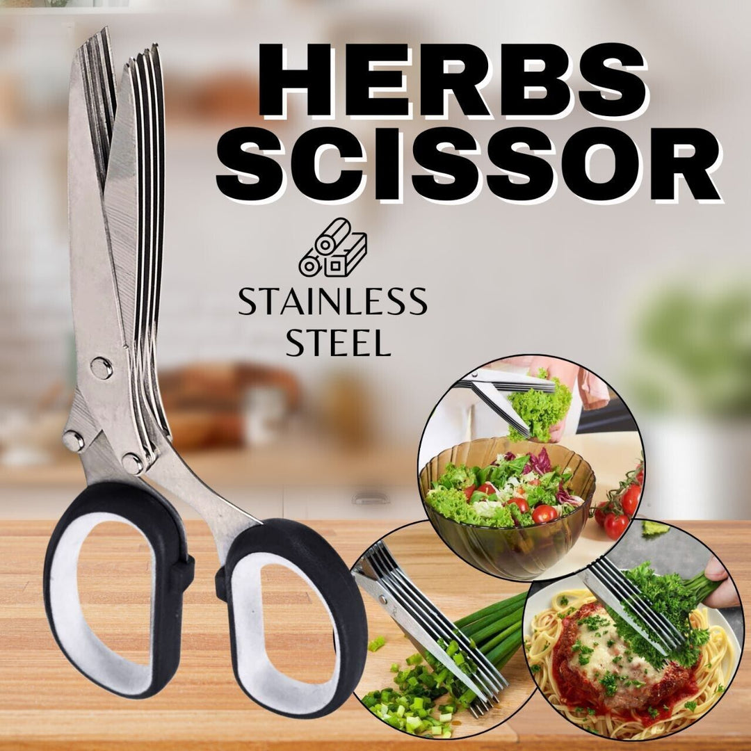 Herb Scissors With Multi Blades Stainless Steel Fast Cutting Shear Kitchen Tool - Unique