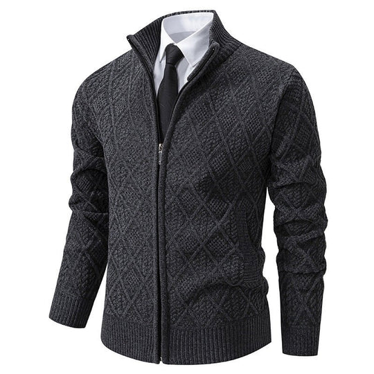 2024 Fall Winter Men Fleece - lined Thickening Stand Collar Sweater Korean Style Casual Zipper Sweater Coat - Unique