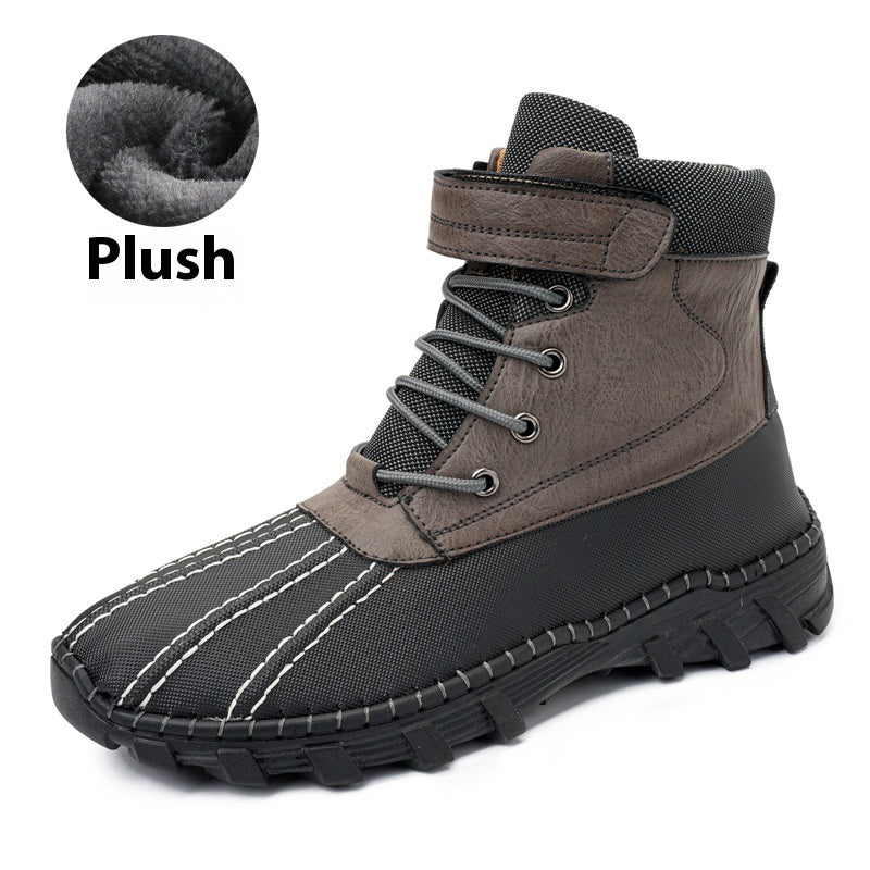 Winter Fleece Lace-up Snow Boots For Men Women Waterproof And Anti-slip Outdoor Work Boot Fashion Warm Mid-tube Cotton Shoes Men