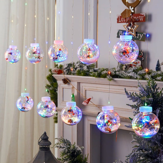 10PCS LED Christmas Curtain Lamp Fairy Snowman Wishing Ball Lamp String Christmas Window Decoration Christmas Light Room - Unique