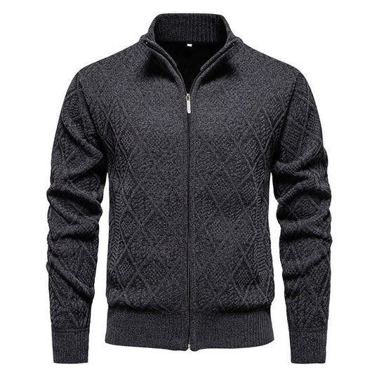 2024 Fall Winter Men Fleece - lined Thickening Stand Collar Sweater Korean Style Casual Zipper Sweater Coat - Unique