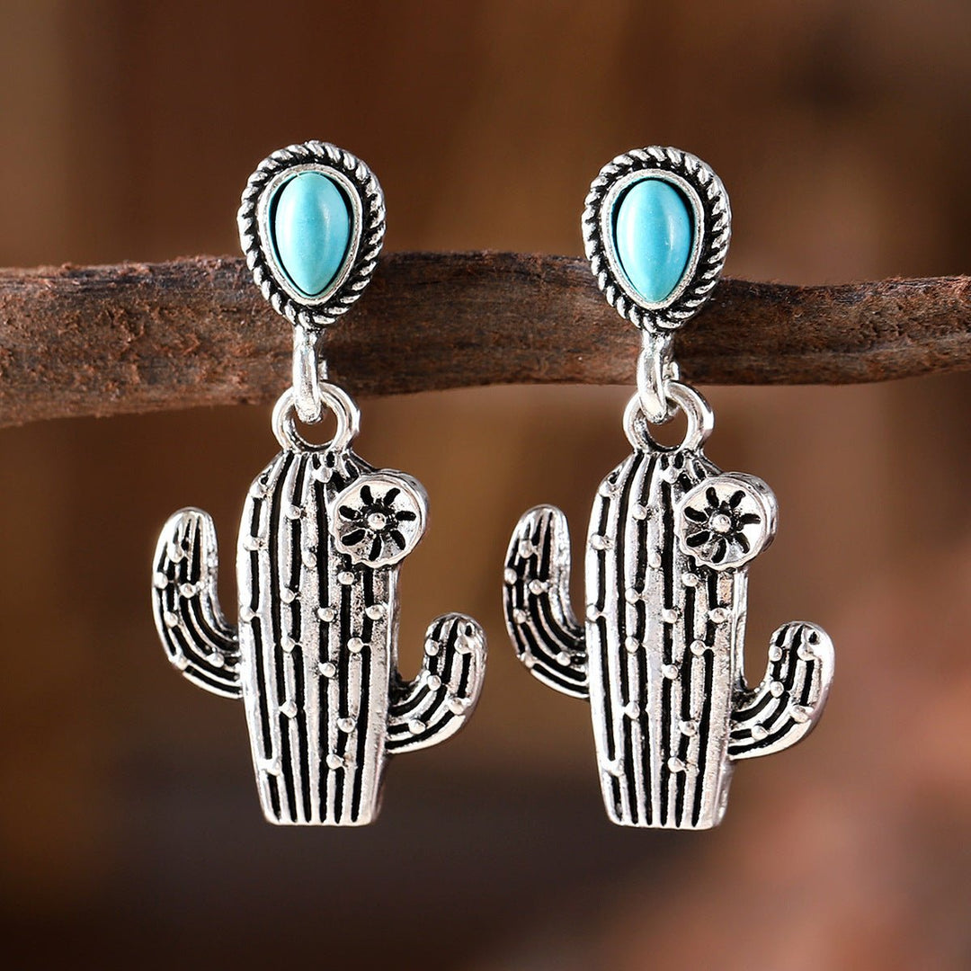 Vintage Vintage Cactus Pendant Earrings Turquoise - Unique