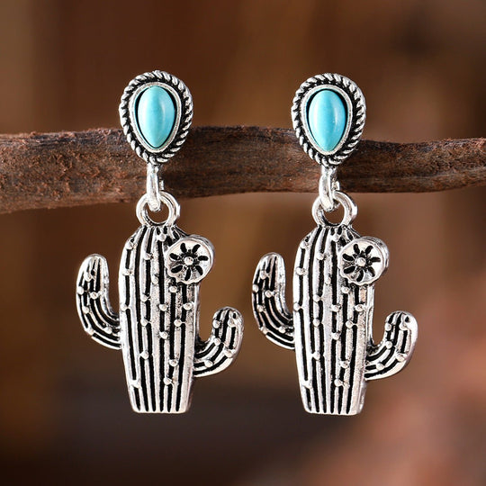 Vintage Vintage Cactus Pendant Earrings Turquoise - Unique