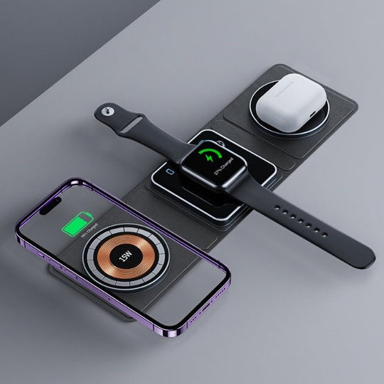 3 IN 1 Magnetic Folding Wireless Charger Station For IPhone Transparent Fast Charging For IWatch And Airpods - Unique