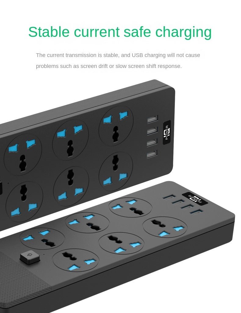 2024 New 3000W Power Strip With Built - in 4USB Interface, 6 Direct Power Sockets, 2M Cable, High - power Strip - Unique