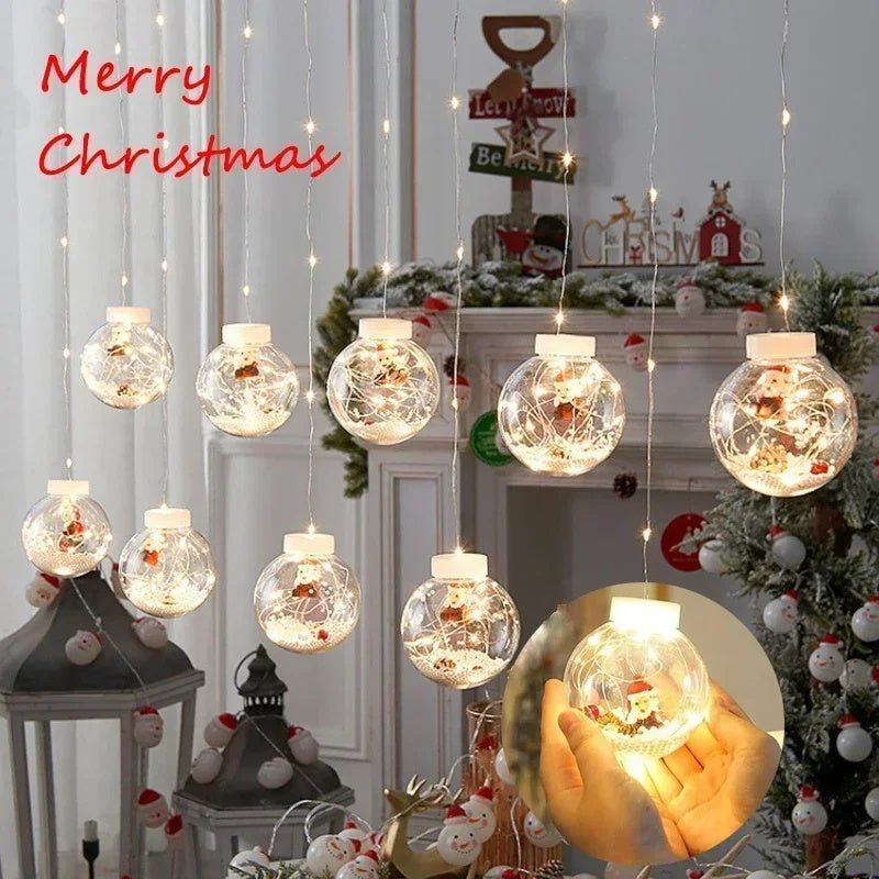 10PCS LED Christmas Curtain Lamp Fairy Snowman Wishing Ball Lamp String Christmas Window Decoration Christmas Light Room - Unique